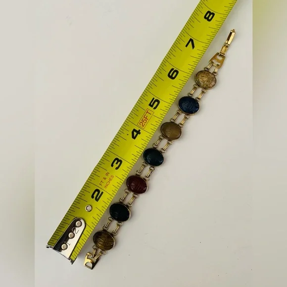 Hong Kong Scarab Semi Precious Stones Vintage Bracelet - Picture 4 of 7